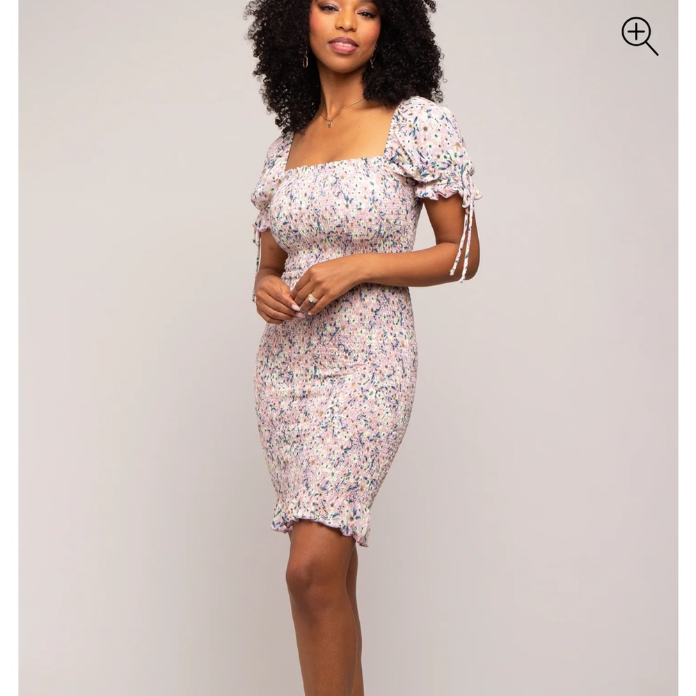 Pinkblush Floral Mini Dress with Puff Sleeves